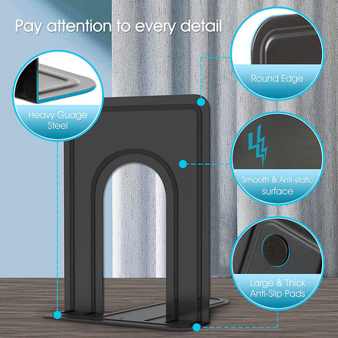 HappyHapi Bookend Supports, Heavy Duty Metal Black Bookend Support, 6 x 5 x 6 Inch, Set of 7 Pairs