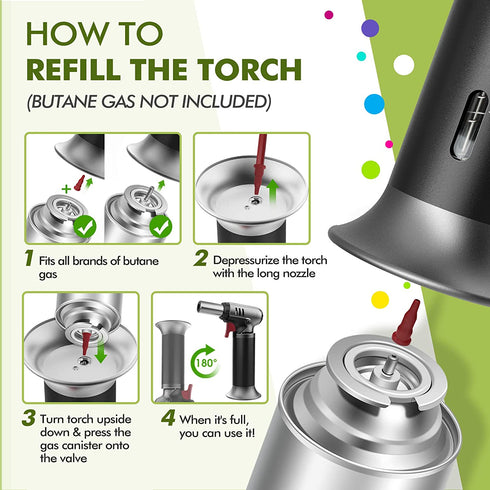 Culinary Cooking Torch with Fuel Gauge, Refillable Food Kitchen Torch with Adjustable Flame & Lock, Blow Torch for Cooking, Butane Torch Lighter for Creme Brulee, Baking, Desserts, Searing, DIY