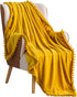 BT.WA Throw Blanket with Pompom Fringe Soft Cozy Flannel Blanket for Couch Sofa Bed Camping Travel Home Decor (Yellow, 51"x63")