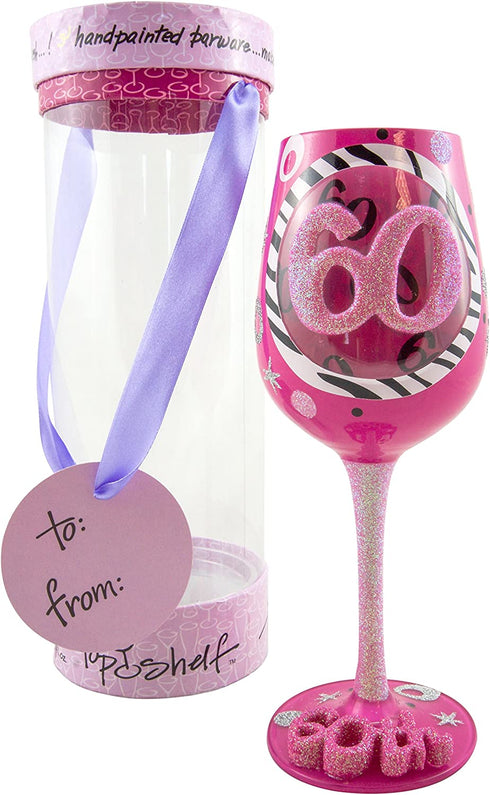 Top Shelf Decorative 60th Birthday Wine Glass, 1 Count (Pack of 1), Pink