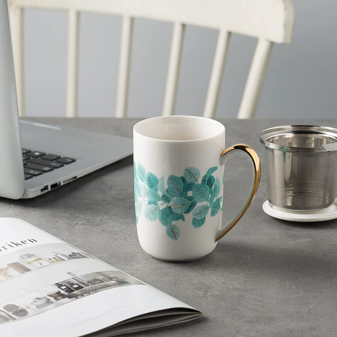 SLixuhay Porcelain Tea Infuser Mug with Lid,15oz Ceramic Tea Cup Travel Mug for Birthday Holiday Mother's Day Father's Day Gifts