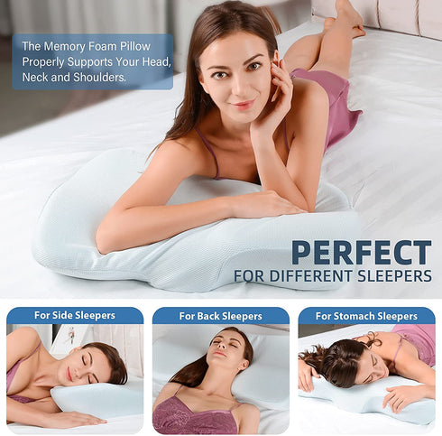 AM AEROMAX Cooling Cervical Memory Foam Pillow, Contour Pillows for Neck and Shoulder Pain Relief, Ergonomic Head Support Sleeping Pillow for Side and Back Sleepers.(Blue)