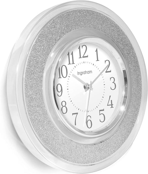 Westclox 12" Glitter Wall Clock for Kitchen- Home Office-Livingroom, House Warming Gift (Silver)
