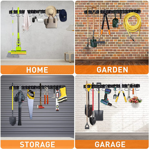 Garage Tool Organizer Wall Mount, 64 Inch Adjustable Storage System, Garden Tool Organizer for Garage Wall Organizer, Heavy Duty Tool Hangers for Garage Wall to Storage Rake, Broom and Yard Tool