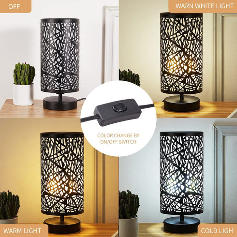 Bedside Table Lamp, Side Table Lamp for Bedroom, 3 Color Bulb Included, Small Table Lamp with Metal Shade, Nightstand Lamps for Bedroom Living Room, Dorm, Office