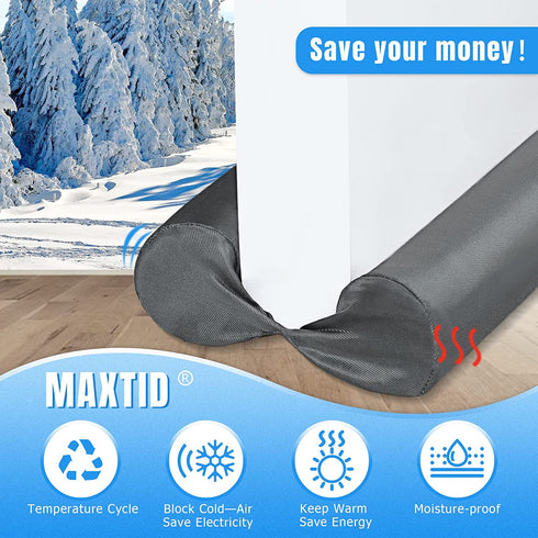 MAXTID Under Door Draft Stopper 32 to 38 Inches Grey Adjustable Door Sound Proof Insulation Door Cold Air Draft Blocker for Noise Light Smell Smoke Draft Guard