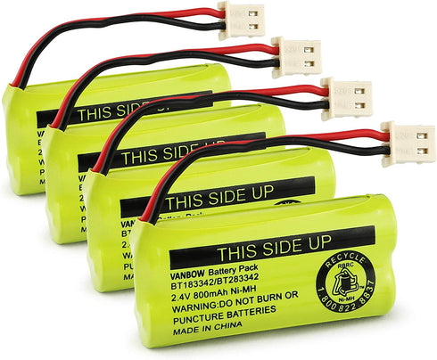 VANBOW BT183342/BT283342 2.4V 800mAh Ni-MH Battery Pack, Compatible with AT&T VTech Cordless Phone Batteries BT166342/BT266342 BT162342/BT262342 CS6709 CS6609 CS6509 CS6409 EL52100 EL50003 (Pack 4)