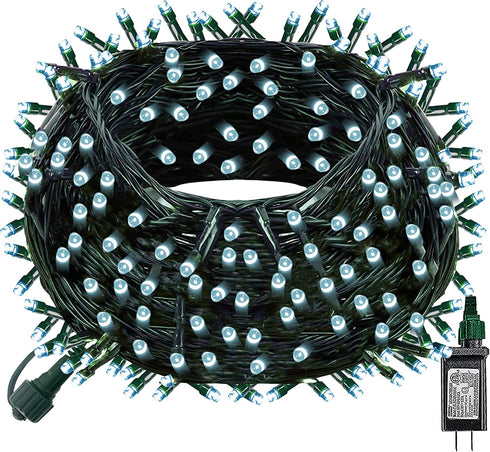 Dazzle Bright 300 LED Christmas String Lights, 100 FT Connectable Waterproof String Lights Green Wire with 8 Modes, Christmas Decorations for Indoor Outdoor Xmas Party Yard Garden (White)