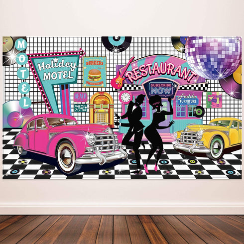 50's Theme Party Decorations Rock and Roll Party Backdrop Party Banner Classic 50s Backdrop Banner for 1950's Party Decorations, 72.8 x 43.3 Inch