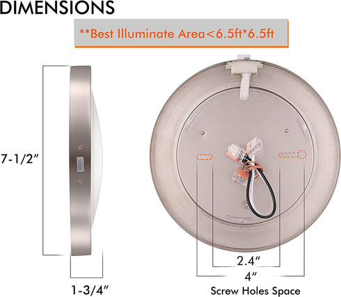 Cloudy Bay 7.5 inch 3 Color LED Mini Flush Mount Ceiling Light 3000K/4000K/5000K Adjustable,120V 12W 840LM CRI90+,Brushed Nickel