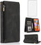 Compatible with Samsung Galaxy A11 Wallet Case and Tempered Glass Screen Protector Zipper Leather Flip Cover Card Holder Stand Cell Accessories Phone Cases for Glaxay A 11 Gaxaly 11A Women Men Black