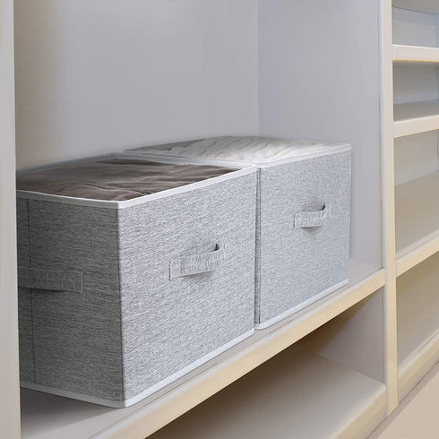 DIMJ Closet Storage Bins, Fabric Storage Basket for Shelves, Collapsible Storage Bins with Handles Closet Organizers and Storage Cubes Box for Clothes, Toys, Other Sundries (Gray, 3 Packs )