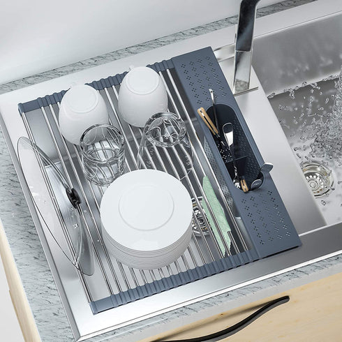Fixparts Roll Up Dish Drying Rack Over The Sink Dish Drying Rack,Multi-Purpose Kitchen Rolling Dish Drainer Foldable SUS304 Stainless Steel Dish Drying Rack?17.5" x 15.2"?