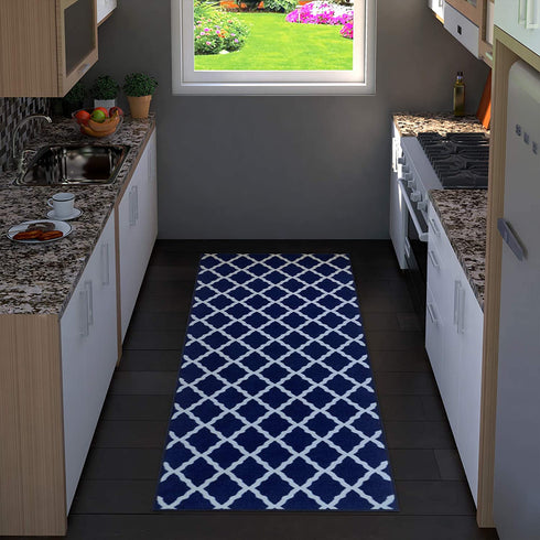 Ottomanson Glamour Collection Non-slip Trellis Design Runner Rug, 2'2" x 6', Navy