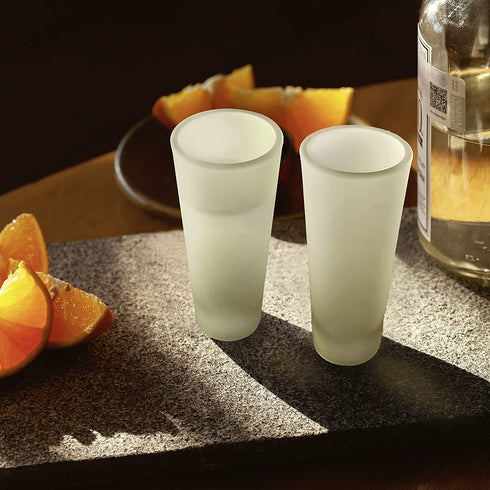 Frosted Shot Glasses, Tequila Shooter, Tall Heavy Base Frosty Glass, Mezcal Vodka and Liquor Mini Cups, 2 oz. Set of 8