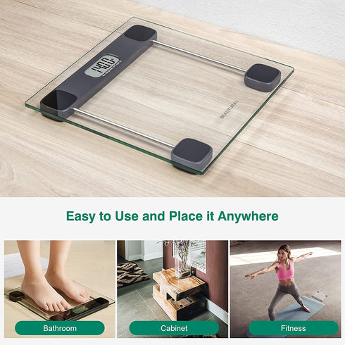 BEAUTURAL Digital Body Weight Bathroom Scale with Step-On Technology, Precision Weighing Scale,Large Backlight Display, Highly Accurate, Glass, 400 lbs, Batteries and Tape Measure Included