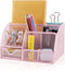 Desk Organizer Office Accessories, Multi-Functional Mesh Desk Organizer with 6 Compartments and 1 Drawer for Home, Office, School, Workshop, kitchen (Pink)