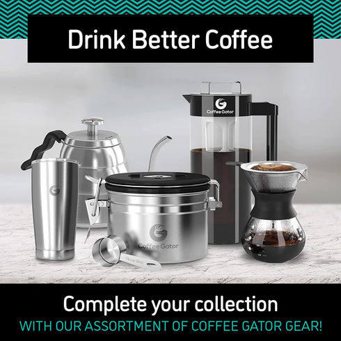 Coffee Gator Pour Over Coffee Maker - 10.5 oz Paperless, Portable, Drip Coffee Brewer Pour Over Set w/ Glass Carafe & Stainless-Steel Mesh Filter, Black