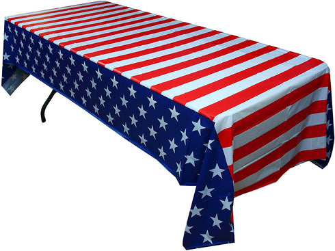 Exquisite 6-Pack Premium Rectangle American Flag Design Plastic Tablecloth - USA Stars and Stripes Tablecloth Disposable Plastic Table Cover for July 4th - 54 inch. x 108 inch.