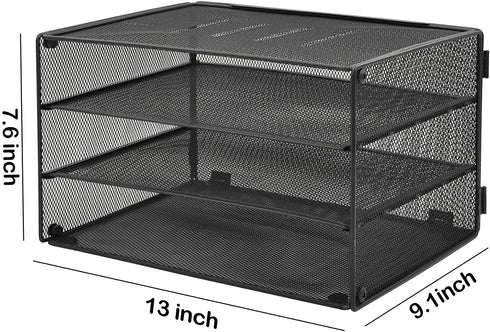 COSYAWN Paper Letter Tray Organizer, 3 Tier Mesh File Tray Desktop Paper Sorter, Black