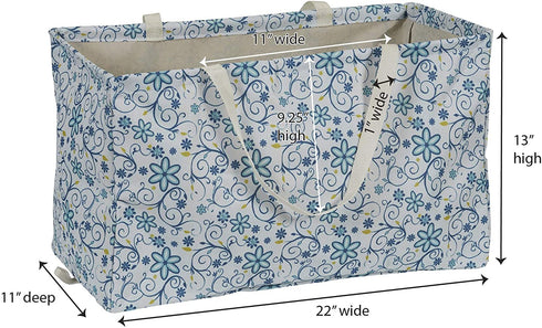 Household Essentials 2244 Krush Canvas Utility Tote | Reusable Grocery Shopping Laundry Carry Bag | White With Floral Design, 22" L X 11" W X 13" H