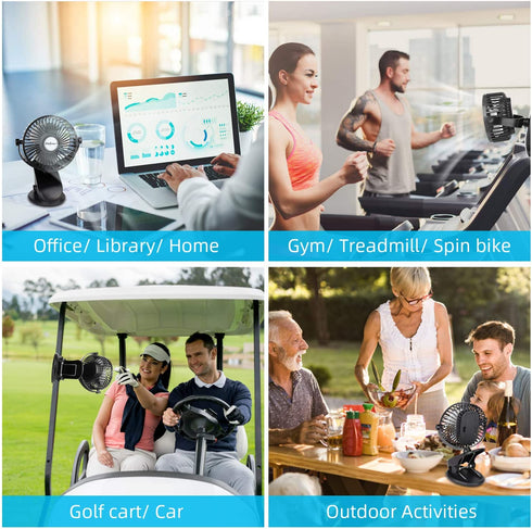 SkyGenius Battery Operated Stroller Fan, Rechargeable USB Powered Mini Clip on Desk Fan