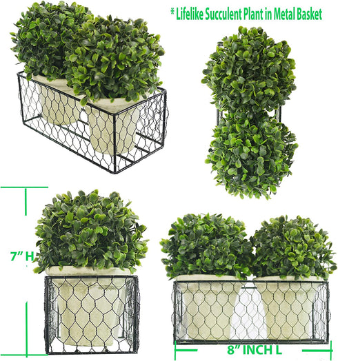 Admired By Nature Artificial Topiary Ball, 2 Pack 5 inches Faux Boxwood Bal Potted Plant, Green, 2 Count