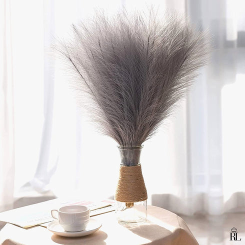Dried Pampas Grass Decor - Royal Grey Faux Pampas Grass - 4 Pc Set Beautiful Dried Pampas Grass Small - Vase Fillers for Home Decor - 18" Total - Glam Decor - Regal Living Inc