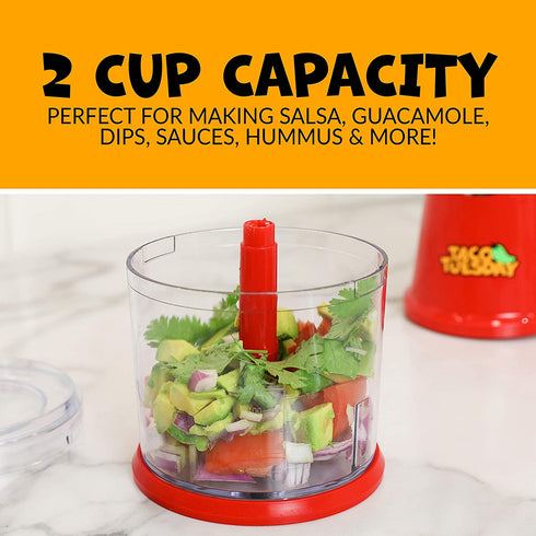 Taco Tuesday 2-Speed Chopper, Perfect For Salsa, Guacamole, Dip, Sauces, Hummus, Stainless Steel Blades, 2-Cup Capacity, Red