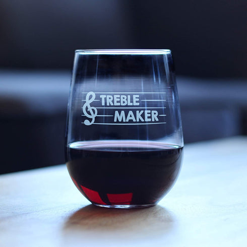 Treble Maker Stemless Wine Glass - Cute Funny Music Teacher Gifts for Women and Men - Fun Unique Musical Decor - Large