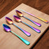 Grapefruit Spoons & Grapefruit Knife, Stainless Steel Grapefruit Utensil Set, Serrated Edge & Thick Gauge Handle, Rainbow Kitchen Tool with Non-stick Plating for Kiwi, Dessert, Apple (5 PCS)