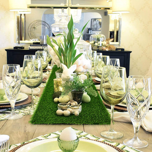 COYMOS Faux Grass Table Runner for Table Decoration Grass Rug Spring Summer Party Decor, 14 Inch x 72 Inch