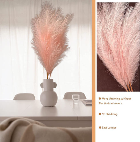Artificial Faux Pampas Grass Large, 47"/120cm Bundle of 3 Fake Artificial Pampas Grass Decor Tall Fluffy Stems, Floor Vase Filler for Living Room Kitchen Decor Boho Decor Wedding - Champagne