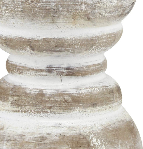 Stonebriar Antique White Wooden Pillar Candle Holder, Vintage Seaside Pillar Stand for Dining Table Centerpiece, Coffee Table, Mantel, Or Any Table Top, Small