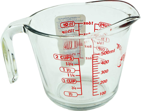 Anchor Hocking 2 Cup (16 Ounce) Glass Measuring Cup, clear glass with red lettering (Anc-9439)