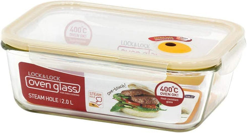 LocknLock Purely Better Glass Food Storage Container with Steam Vent Lid, Rectangle-68 oz, Clear