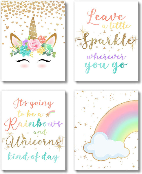 Brooke & Vine Unicorn Rainbow Little Girls Room Wall Decor Art Prints - (UNFRAMED 8 x 10) - Inspirational Kids Children’s Tween Posters for Home, Birthday Party, Bedroom, Bathroom, Playroom (Unicorn Rainbow)