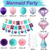 Mermaid Party Supplies Birthday Decorations, Happy Birthday Banners, Pom Poms Flowers, Hanging Swirl, Inflatable and Reusable Foil Balloons for Girl's Birthday Party and Baby Shower Party Decorations