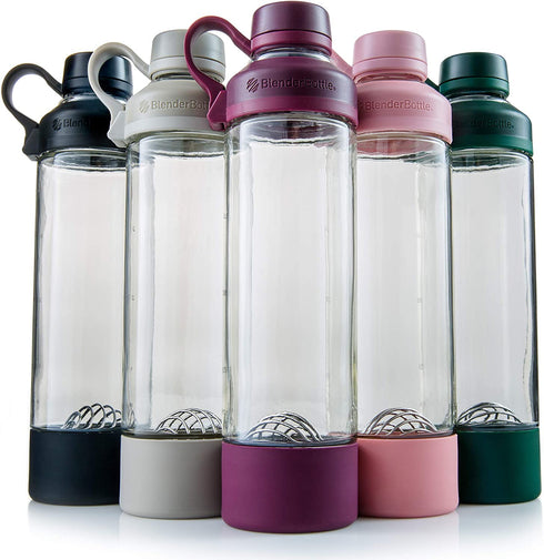 BlenderBottle Mantra Glass Shaker Bottle, 20-Ounce, Rose Pink