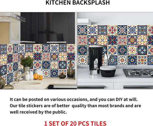 kakofaci Decorative Tile Stickers 20 Pcs 6x6 inches. Peel & Stick Adhesive Tile Stickers. Home Decor. Staircase. Furniture Decor. Backsplash Tile Stickers.