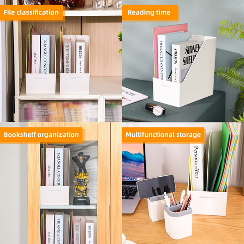 MOPALL Large Capacity Magazine File Holder, Folder Holder, ABS Magazine Organizer-Storage Container for Office Desktop with 2 Stationery Storage And Vertical Removable Compartments