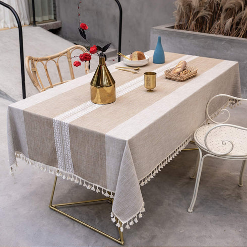 OstepDecor Tablecloth, Rectangle Table Cloth for 4 ft Table, Cotton Linen Tablecloths, Table Cover for Kitchen Dinning Room Party, Rectangle/Oblong, 55 x 102 Inch, 8-10 Seats, Light Coffee