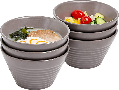 Ramen Bowl 13 Oz. Set of 6 Ceramic Ramen Noodle Rice Bowl, Microwave Safe Appetizer Bowls, Oven To Table Ramekins Bowls, Grey