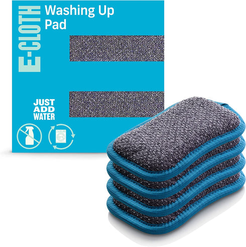 E-Cloth Washing Up Pad, Premium Microfiber Non-Scratch Kitchen Dish Scrubber Sponge, Ideal for Dish, Sink and Countertop Cleaning, 100 Wash Guarantee, Blue, 4 Pack