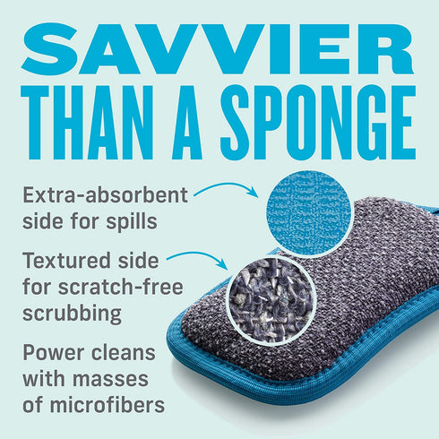 E-Cloth Washing Up Pad, Premium Microfiber Non-Scratch Kitchen Dish Scrubber Sponge, Ideal for Dish, Sink and Countertop Cleaning, 100 Wash Guarantee, Blue, 4 Pack