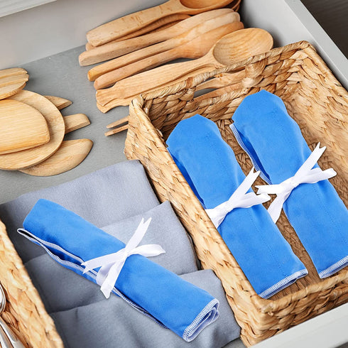 Silver Storage Bags Anti Tarnish Silver Protector Bags Blue Holder for Silverware Flatware Storage Organizer Silver Storage Cloth Place Setting Roll with White Ribbon for Teaspoon Utensils?4 Pieces?