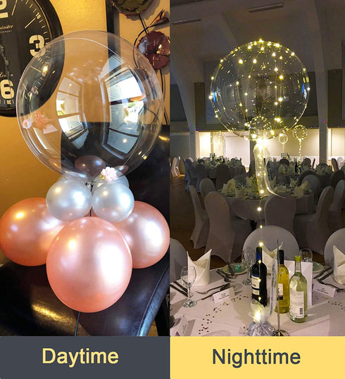 LED Balloons 10 Pack, Light Up Balloons 20 Inches Clear Helium Bobo Balloons, Glow Bubble Balloons with String Lights for Valentines Day Halloween Christmas Wedding Birthday Party Decoration