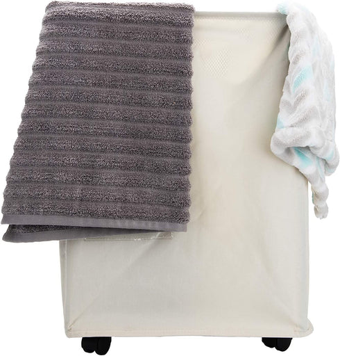 Mind Reader 65 Liter Rolling Hamper Fabric Basket, Dirty Clothes Storage, Bathroom, Bedroom, Closet, Laundry Room, Beige