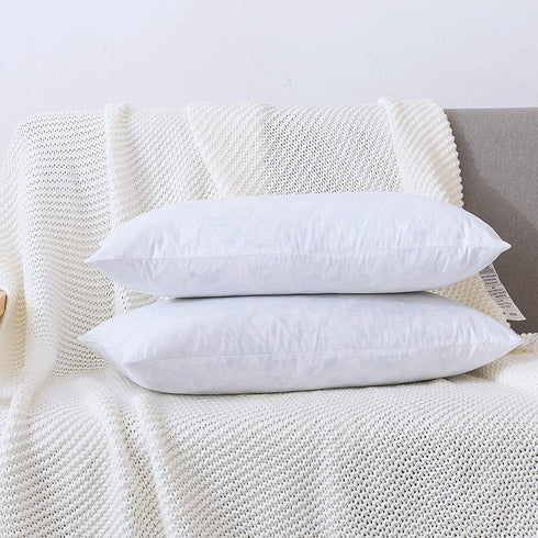 DOWNCOOL 100% Cotton Stuffer Throw Pillow Insert, Rectangle Down and Feather Filled Decorative Bed Sofa Insert, 12x24 Inch, White