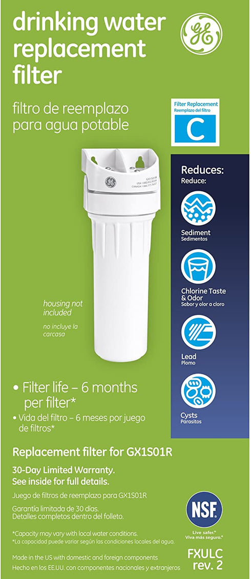 GE FXUVC Drinking Water System Replacement Filter, White and aqua, 9.75 x 2.63 x 9.75 inches